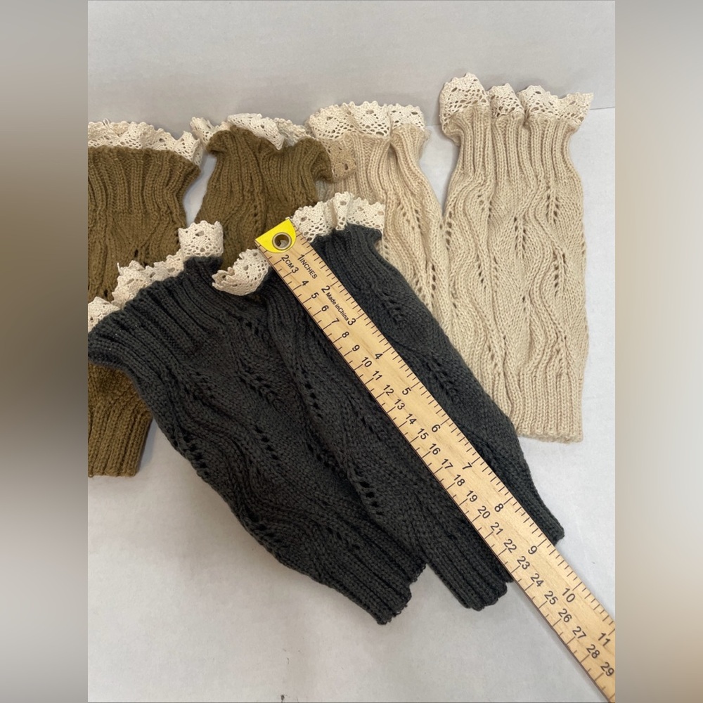 Boot Cuffs Toppers Women Crochet Knit Calf Warmers Lot Of 3. Gray, Beige, Taupe. - Picture 5 of 5